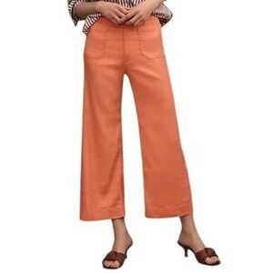 Maeve The Colette Cropped Wide-Leg Pants Light Orange‎ Women 32 Linen Edition